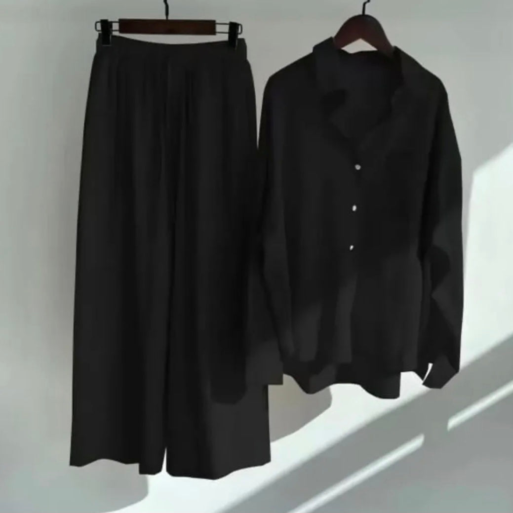 Button up tunic and palazzo co ord set for women (black)